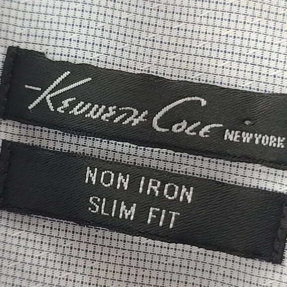 Kenneth Cole Dress Shirt 2XL Men Size 18 34/35 Light Blue Grid Check Long Sleeve - Picture 3 of 12